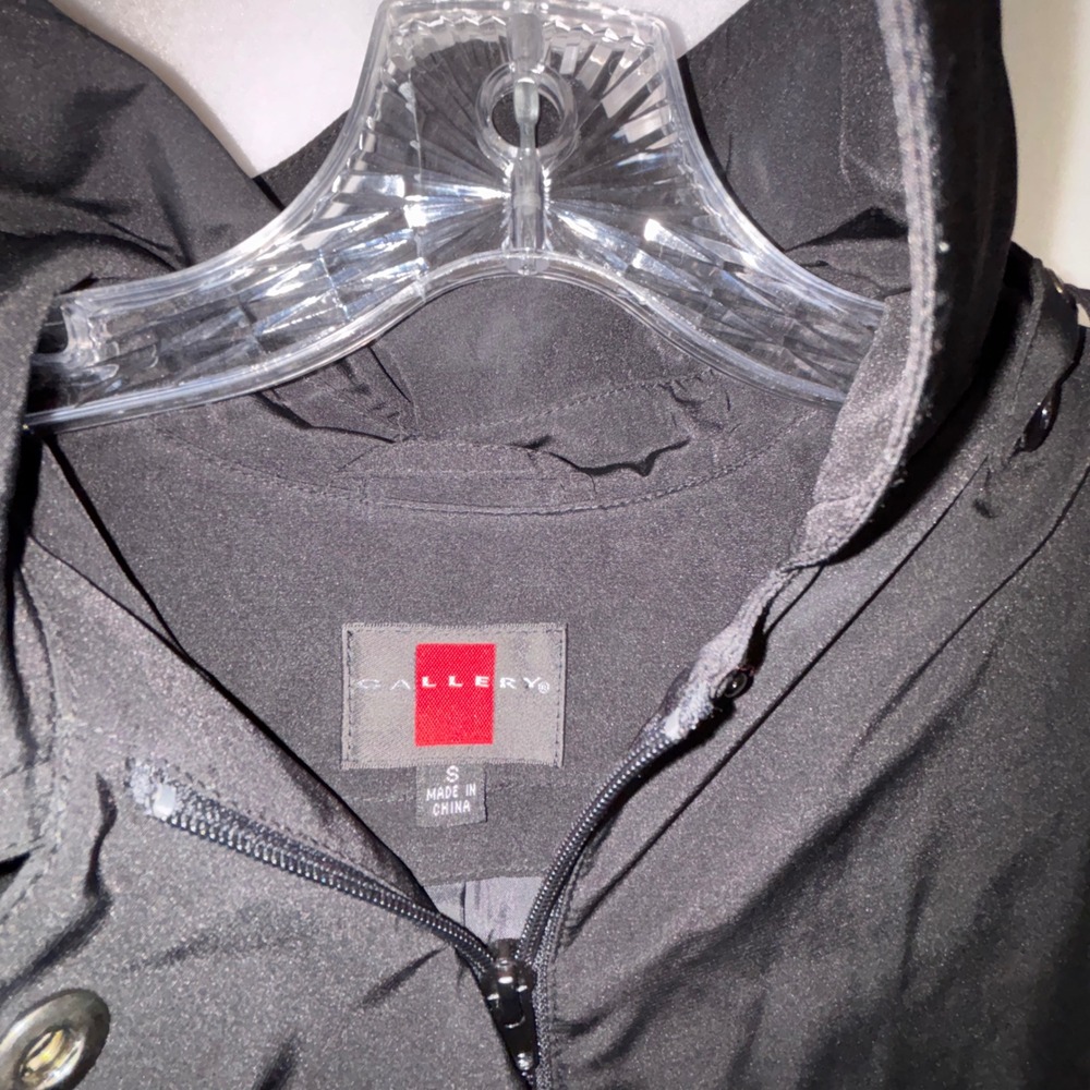 Gallery Black Hooded Lightweight Trench Coat Rain Jacket Women's Size Small - Picture 3 of 6